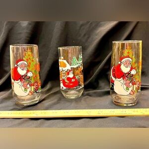 3 Coca Cola Glasses Christmas McCrory 1980’s American Santa Reindeer Snow VTG